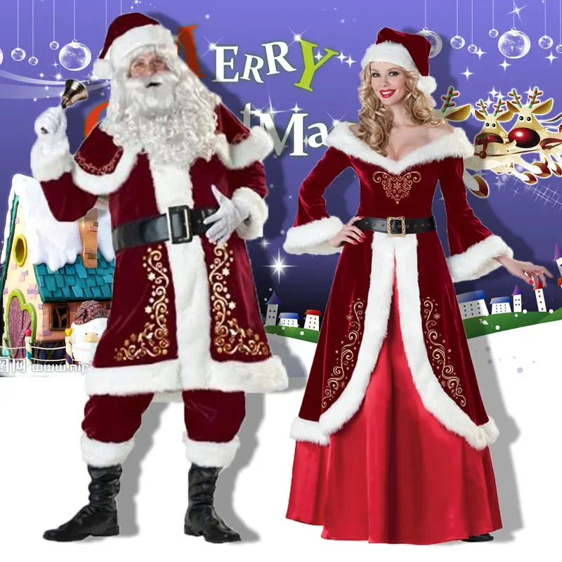Kostýmy na hranie rolí pre mužov a ženy Santa Claus pre mužov a ženy zanechávajúce krásne spomienky na Štedrý deň