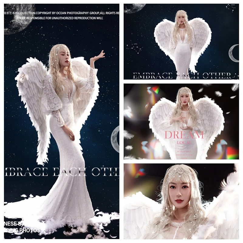 Kostýmy Vimi Runway White Wings Cosplay rekvizity čierne perie anjelské krídla dospelých Performance Performance Bikini spodná bielizeň show Photography