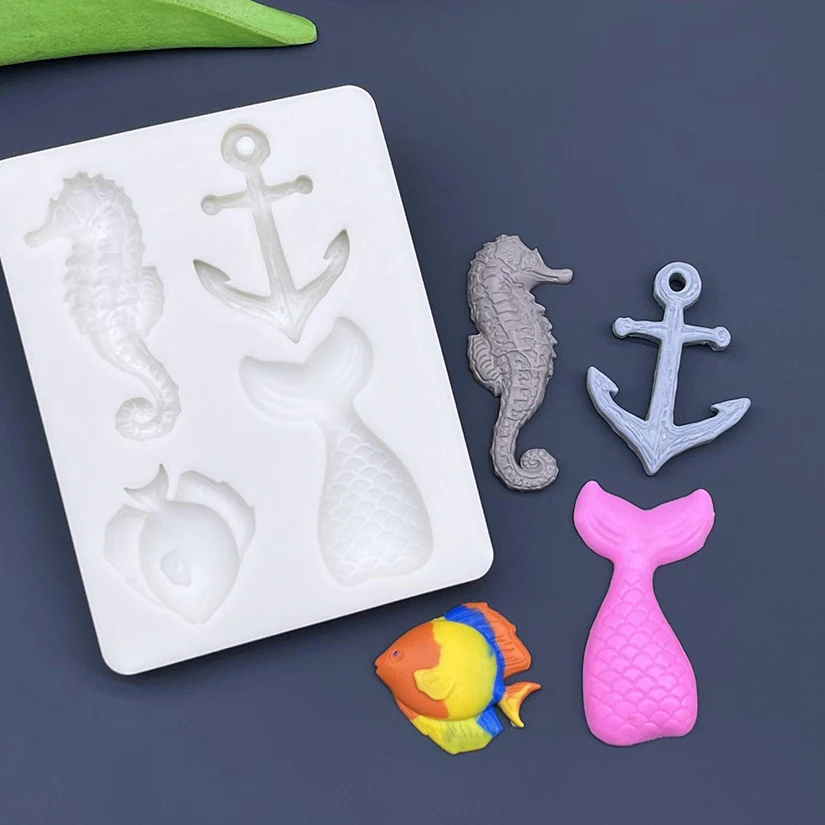 Kotva morské koníky rýb s chvostom oceánového silikónového cukrovaru formy cookie cupcake Chocolate Form Fold Fondant Cake Deskotujúce náradie