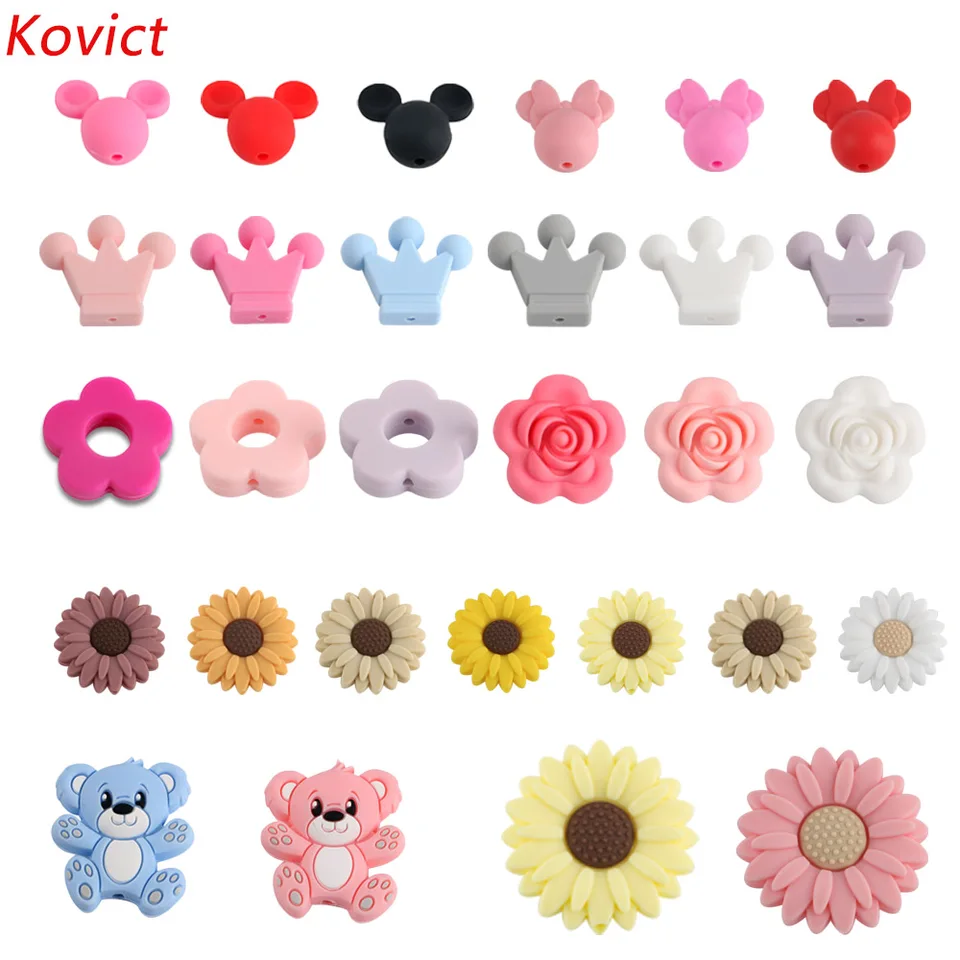 Kovict 10ks detské silikónové korálky mini karikatúry korálky darček pre domácich majstrov retiazku Náhrdelník