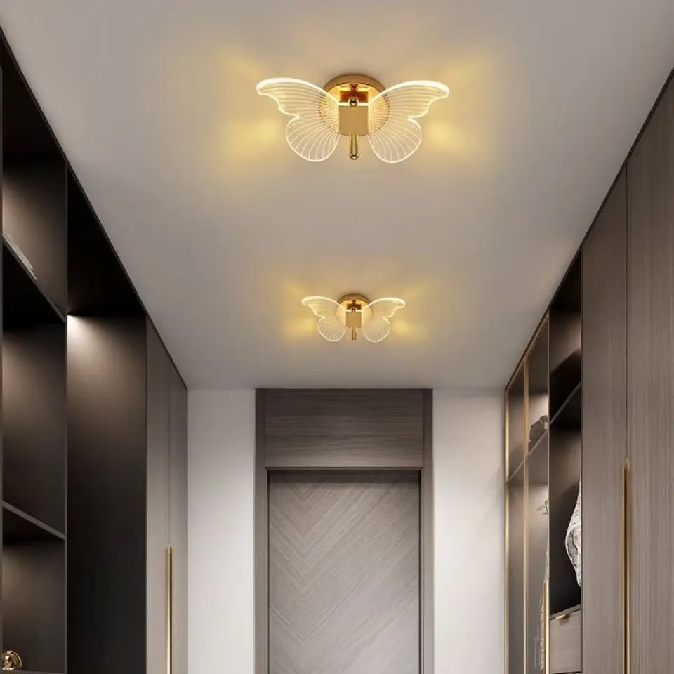 Kovová akrylová LED LED motýľová nástenná lampa Tricolor nastavenie Elegantné stropné svetlo tvorivú modernú nočnú lampu lôžko lôžko