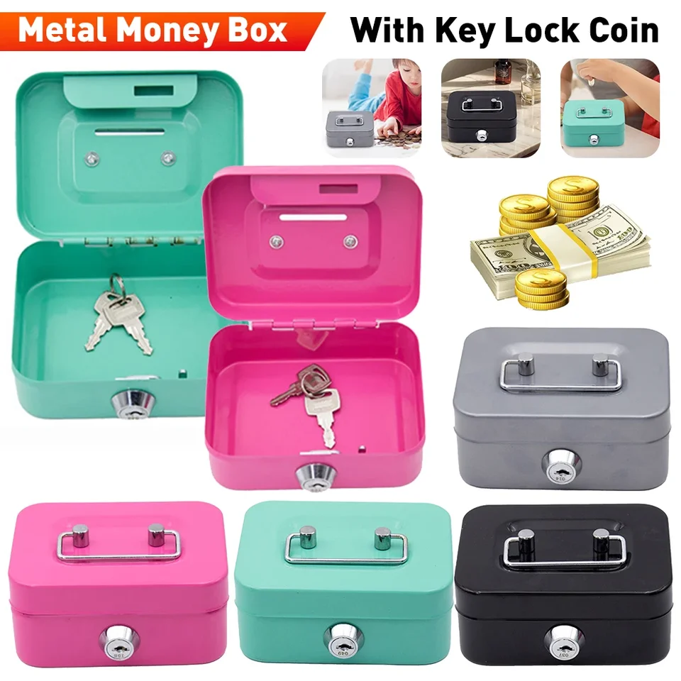 Kovová pokladňa Mini Safe Lock Box Money Bank Metal Coin Bank Security Box Robustná hotovosť prenosná pre deti/dospelých zber mincí