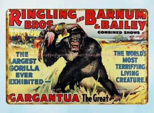 kovová stena gorilla tiger ringling bros Barnum a Bailey Circus kovová plechová značka