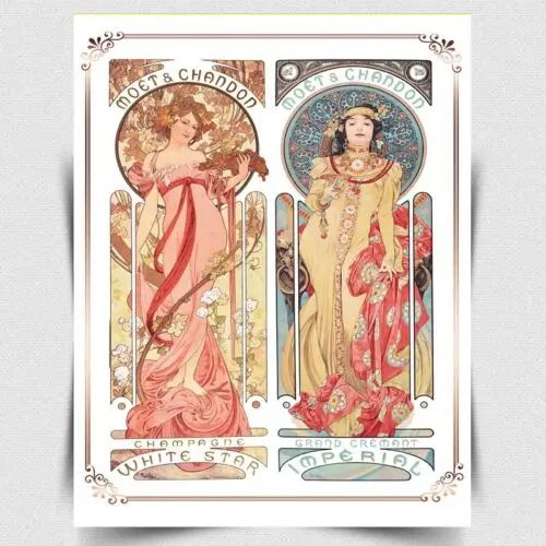 Kovová stena značka Plaque Champagne Vintage Plagát Alfons Mucha A3 420 x 297 mm
