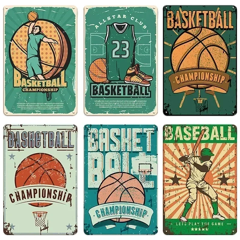 Kovová značka Športový futbalový basketbal kovový tanier Vintage domáca stena dekorácie plechové značky pre dekoráciu v klubovej miestnosti