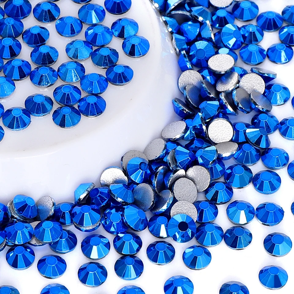 Kovové kovové modré sklo Non hotfix kamienky SS6-SS30 Metallic Luster Glitter Crystal pre remeslá na nechty