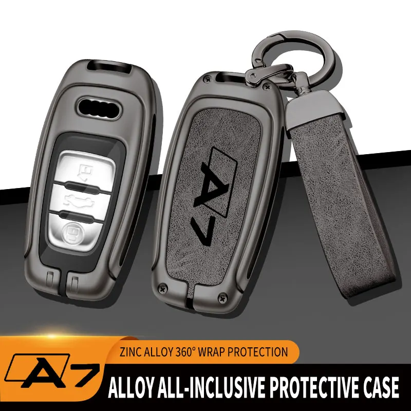 Kovové kožené auto diaľkový kryt držiaka na kľúče držiak na kľúče Phell FOB FOB pre Audi A7 Q3 A3 S4 B7 B8 A6 A5 A4 A4 A8 Q5 S5 S6 Q7