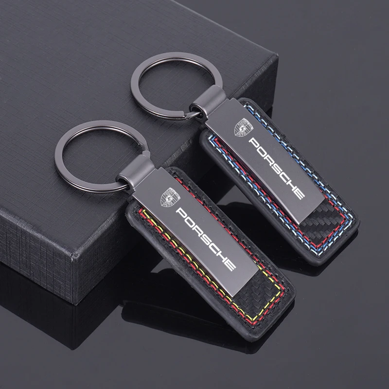 Kovové kožené autá Keyring Keychain Darček pre prívesok pre Porsche Cayenne Panamera Macan 911 718 Taycan Boxster Cayman PAUN príslušenstvo