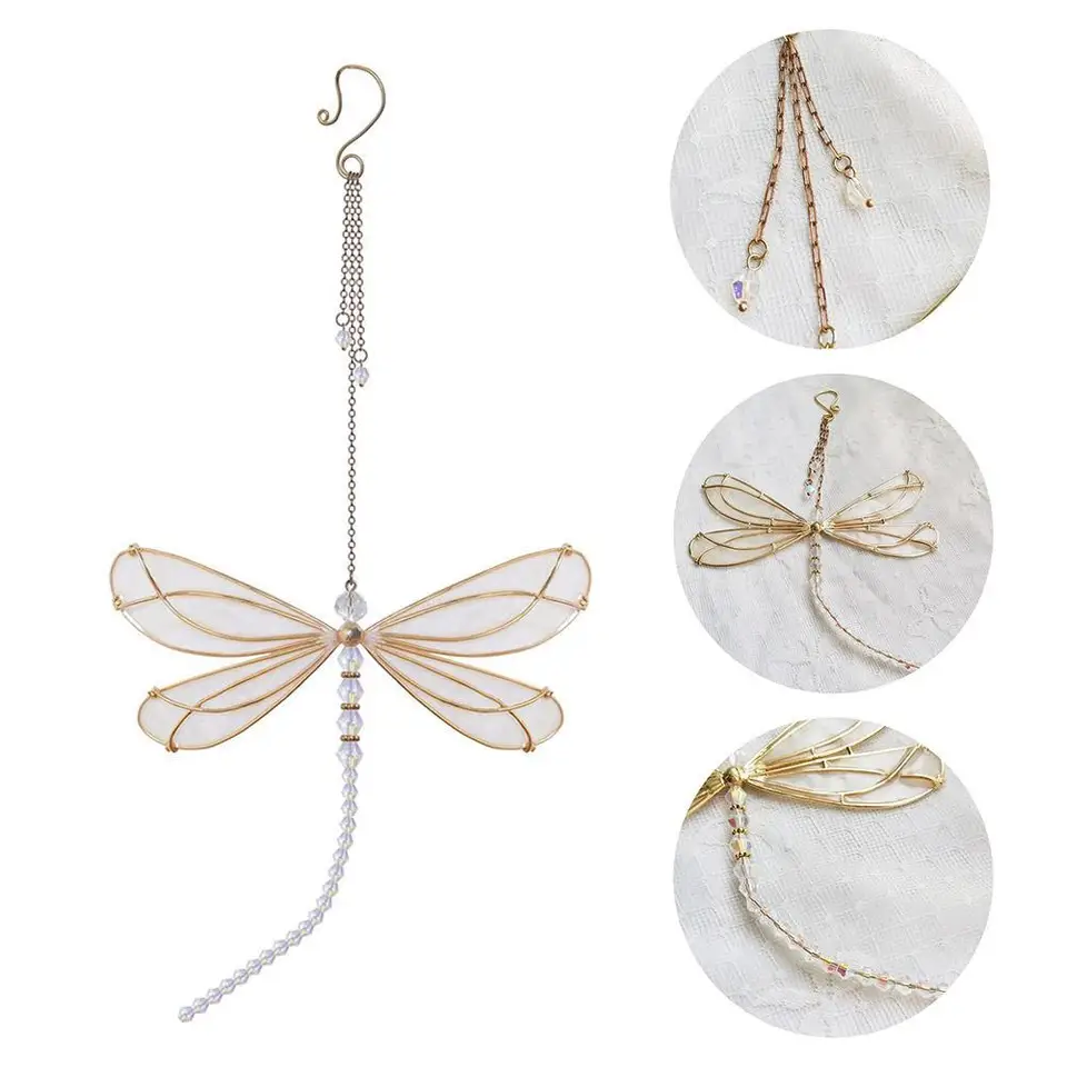 Kovové krídlo Dragonfly Crystal Suncatcher Garden Wind Wind zvoní motýľ Domáce dekorácie Závesné ozdoby pre záhradnú svadobnú stenu dekor