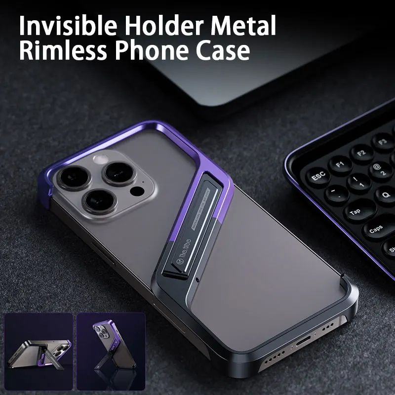 Kovové neviditeľné držiak na telefón pre iPhone 14 15 16 Pro Max S Type Hliníkový okraj bezprostredný kryt na rozptyl tepla.