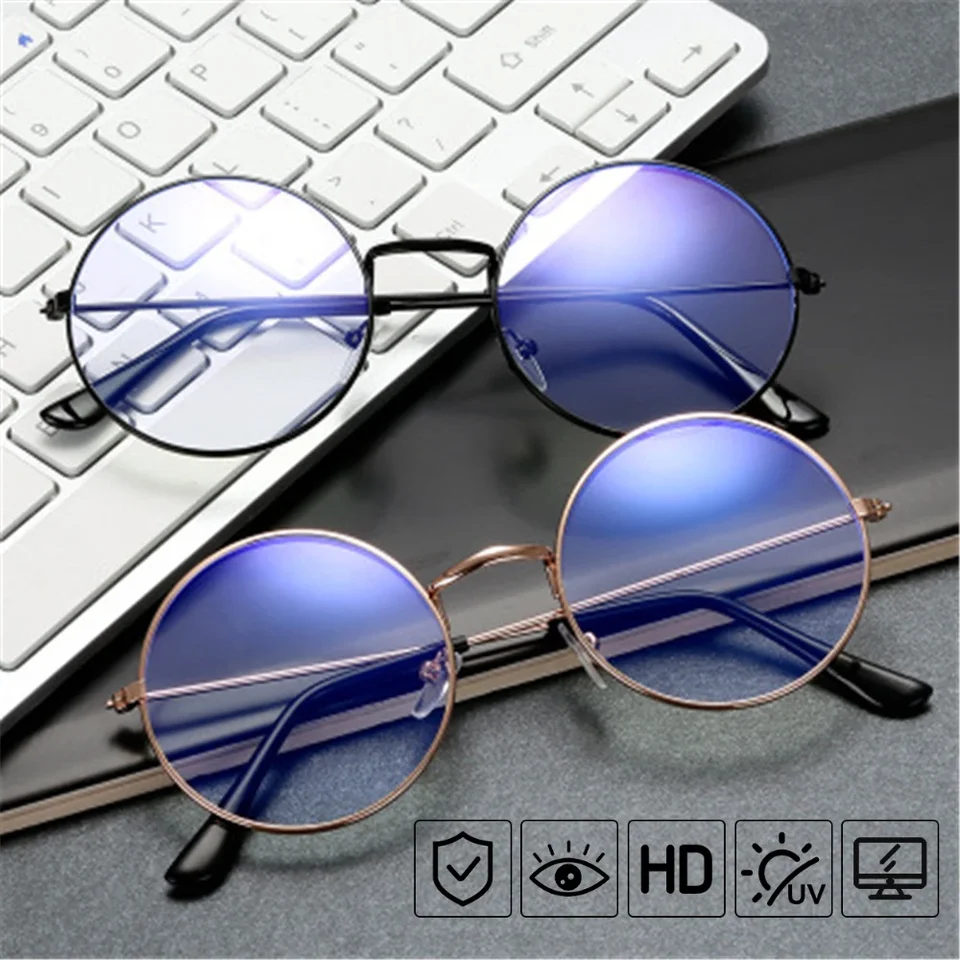 Kovové okrúhle anti modré svetlé okuliare Ženy Men Men Klasické štvorcové okuliare Rámy Priehľadné počítačové okuliare Oculos Feminino