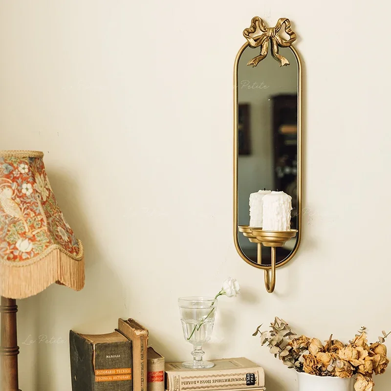Kovové retro nástenné zrkadlo, starožitné zrkadlo Vanity Mirror, robustný stenový sviečk, vchodové dekoratívne zrkadlo