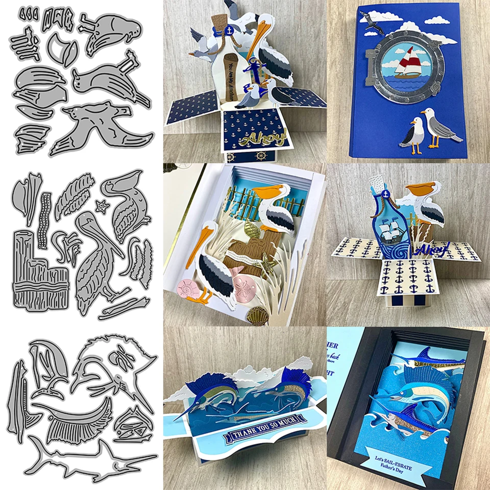 Kovové rezanie zomiera čajky a pelikány DIY Scrapbooking Photo album dekoratívne reliéfne papierok
