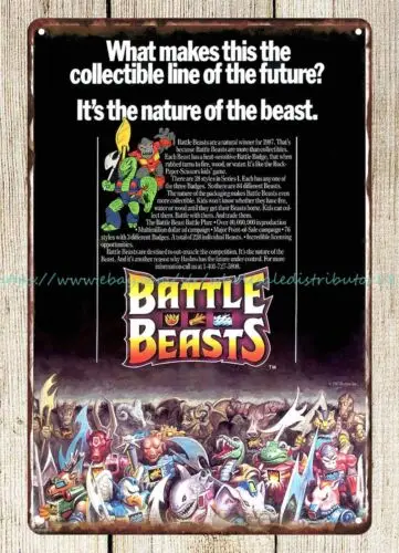 kovové umenia Battle Beasts 1987 kovové plechové znaky