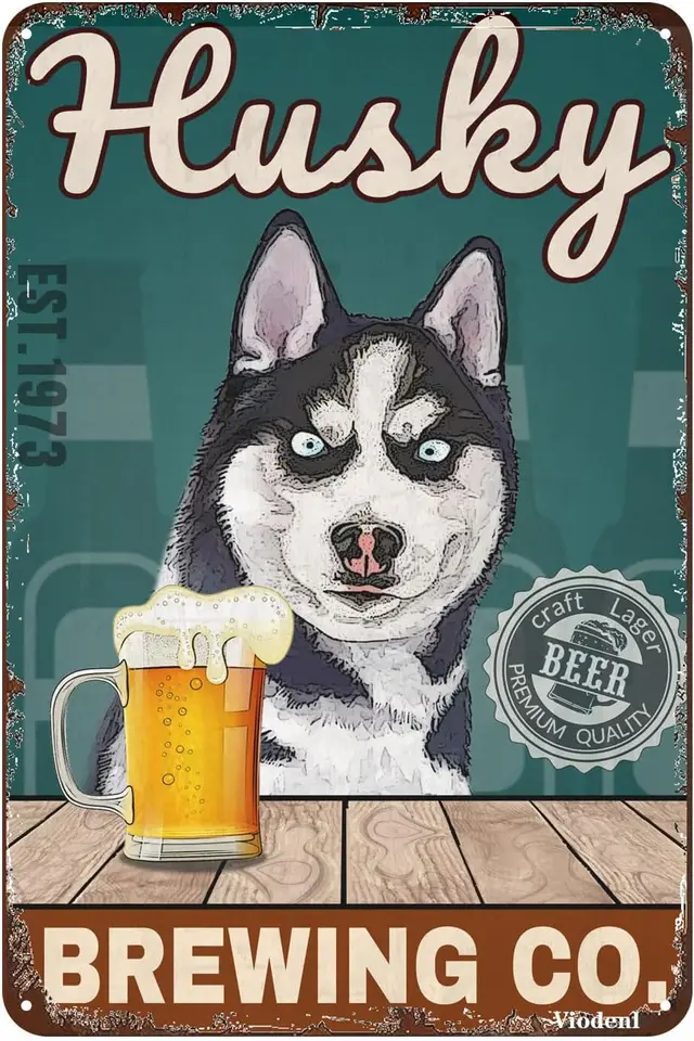 Kovové znamenie husky psov pivovar vintage značky retro cínové znaky hliníkové znamenie pre kuchyňu domáca záhrada nástenná nástenná kaviareň dekor 12x8 palcov