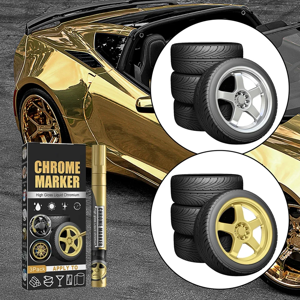 Kovové značky na opravu nápravy vozidiel príslušenstvo Chrome Marker sfarbenie maľba Nápis Penové pero Pen DIY pokovovanie