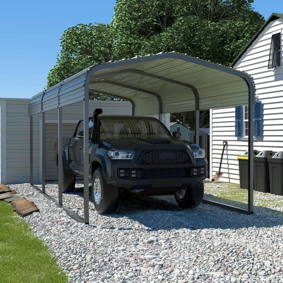 Kovový carport 10 'x 15', kovový prístrešok s ťažkým pozinkovaným oceľovým strechom, vylepšené veľké vonkajšie prístrešok, prístav automobilu