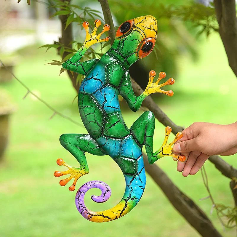 Kovový gecko dvor záhradný dekorácia pre vonkajšie sochy Domáce záhrada nástenná dekorácia Miniatúrne doplnky