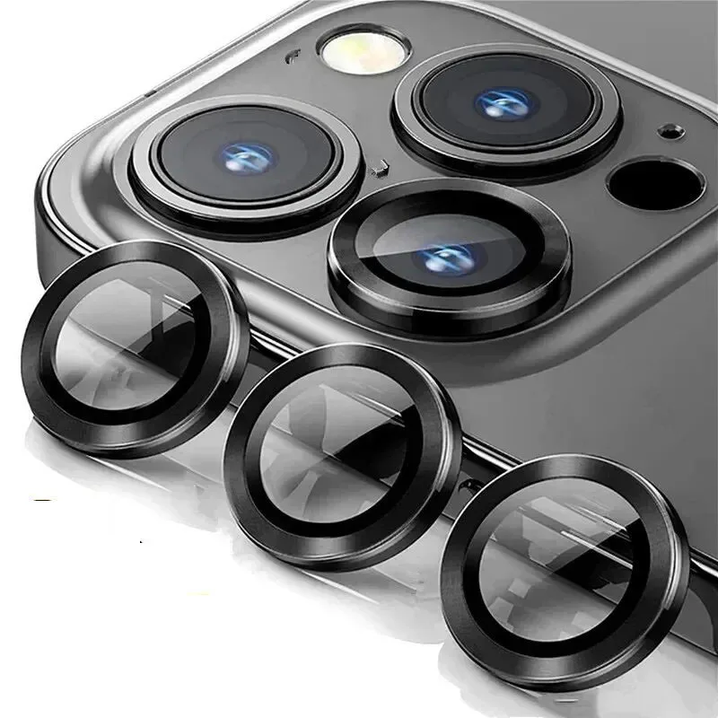 Kovový kovový fotoaparát Objektív Protector Glass pre iPhone 11 12 13 14 15 Pro Max Mini Plus plné kryt