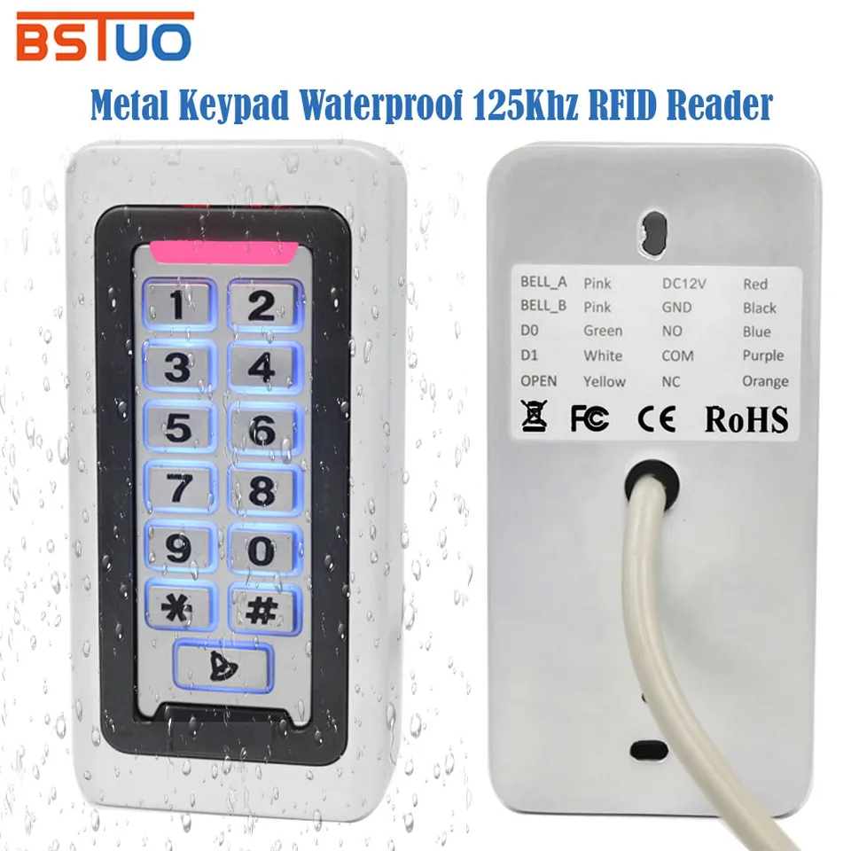 Kovový kľúč vodotesný prístup 125 kHz RFID karta Proximity Reader Reader Dvere Access Control Keyad Systém 1000 Užívateľ Outdoor Dverne Lock