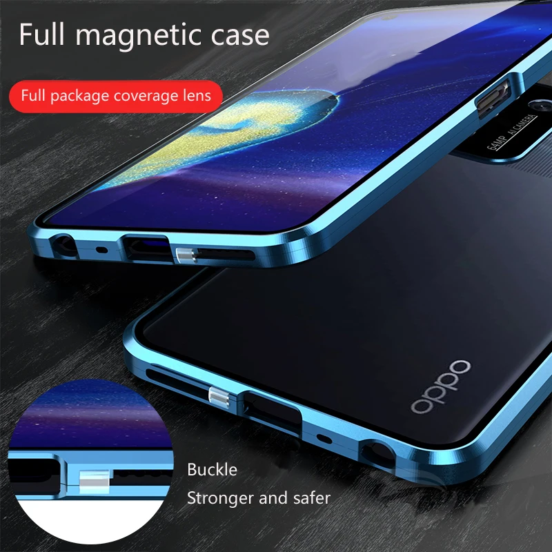Kovový magnetický obojstranný temperovaný sklenený sklenený zámok pre puzdro pre OPPO Reno 12 F 11F 10 Pro Plus 5G Plné prípady ochrany šošovky
