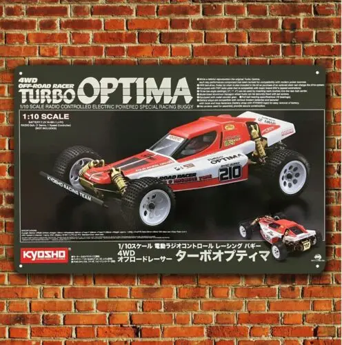 Kovový plagát Kyosho Turbo Optima - Vintage RC Car Tin Sign - 20x30cm Plaque