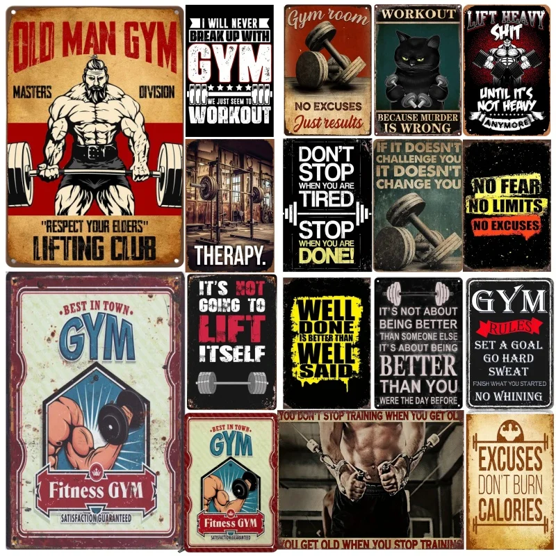 Kovový plechový plagát vtipný športový telocvičňa retro kovový plechový znak plaket plagát pre bar klub Wall Gym Room vintage nástenný tanier prívesok