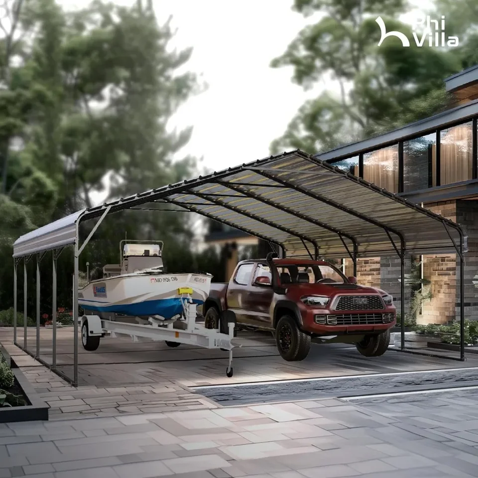 Kovový prístrešok 20 x 20 ft s pozinkovanou oceľovou strechou, robustný kovový kov pre autá, lode a traktory Carport