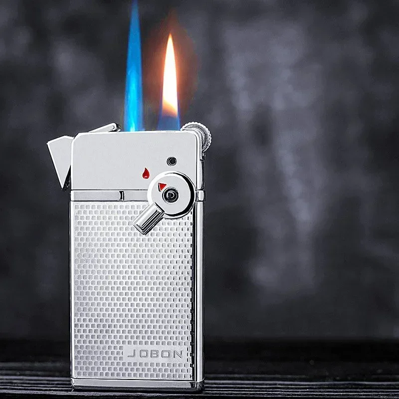 Kovový prúd bután zapaľovač Windproof Blue Flame + obyčajný plameň plyn nafukovacie nafukovacie koleso Flint ľahšie fajčiarske príslušenstvo