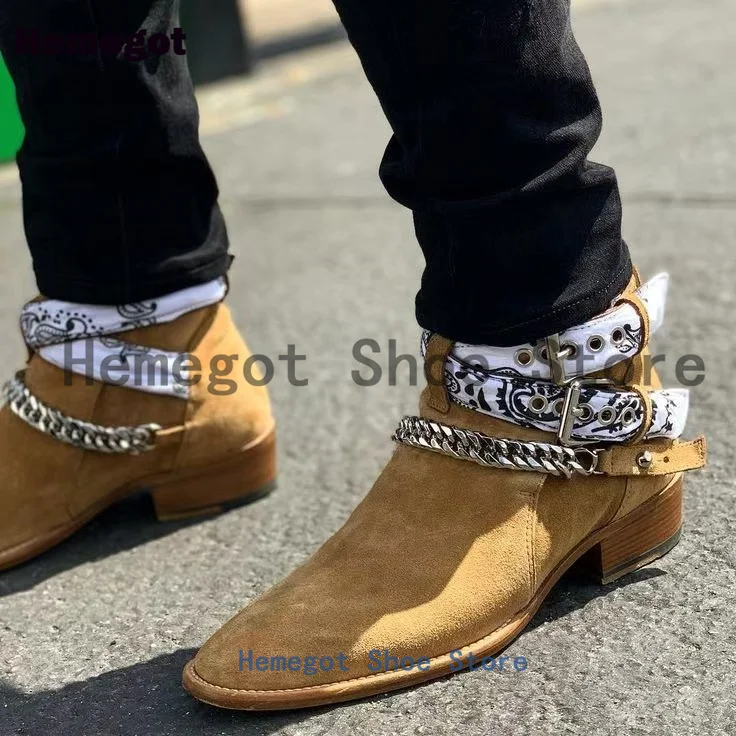 Kovový reťazec Chelsea topánky členkové popruhy Ručne vyrábané pánske topánky Novinka British Style Suede topánky pre mužov Príležitostné topánky