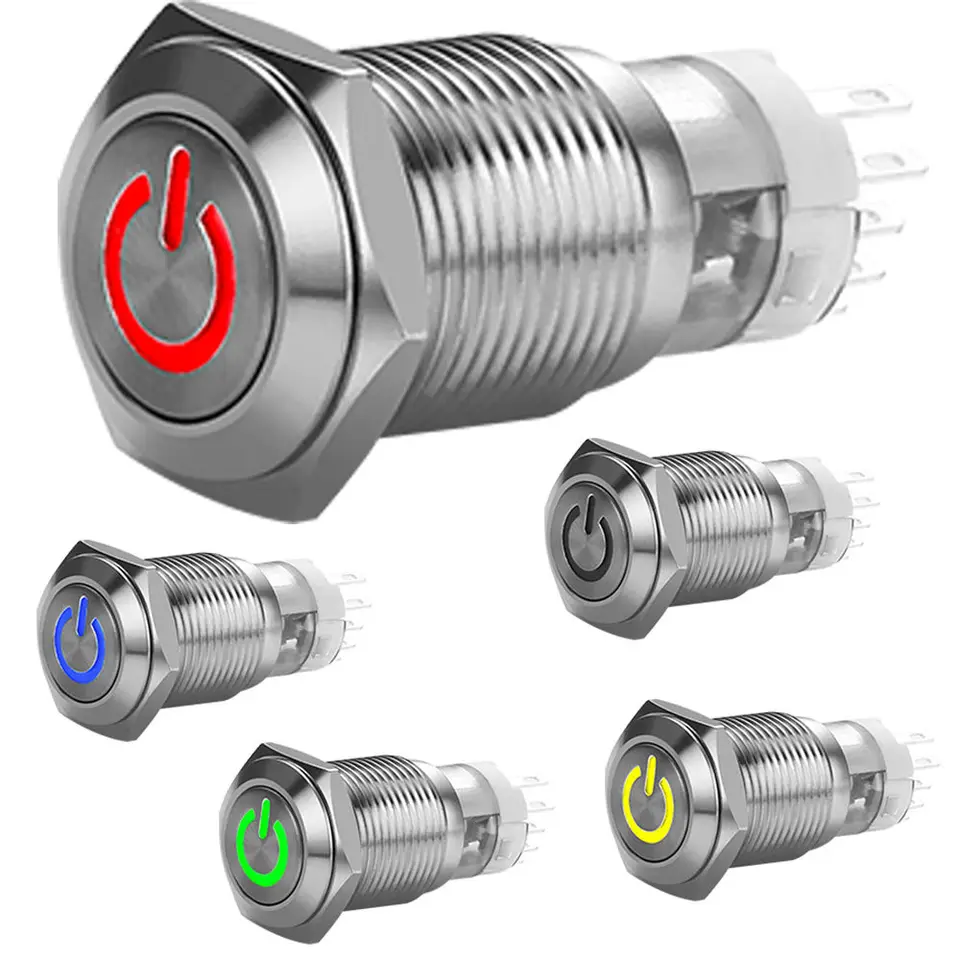 Kovový spínač zapnutia/vypínača nepremokavá LED tlačenie LED tlačidlo 12 mm 12v LED Auto LED energie MAMPLEMARY BLTOČNÉ TLAČ