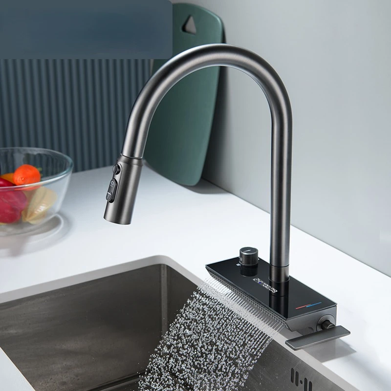 Kovový šedý vodopád faucet kuchynský umývadlo umývadlo MOSÍM MIMLE MIXER HOTALNÉ SLATNÉ VÝVOJA Faucet Multifunkčný dotykový vodopád faucet