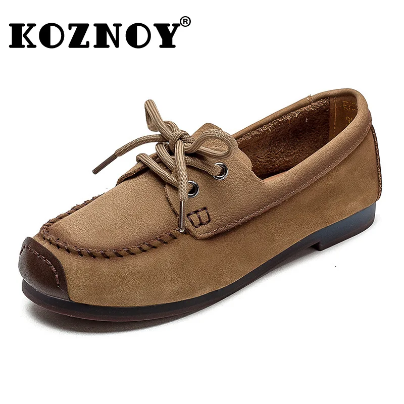 Koznoy 1,5 cm kravské semišové dievča Originálne kožené dievča Moccasins Mary Jane Elegance Flats Lady Soft Summer Woman Plytké pohodlné topánky