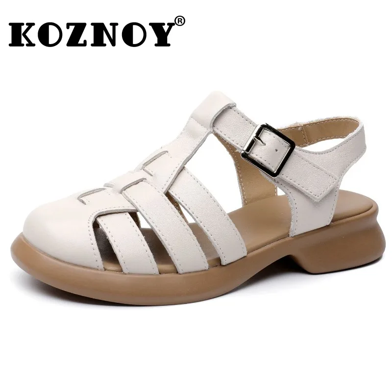 Koznoy 4cm kravy originálne kože dobre priliehajúce na peep špičky gumové hák sandále letné útulné kontúrované svetloweiget loafer topánky