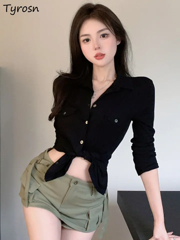 Košele Ženy štíhle sexy kreativita vo voľnom čase All-Match Hot Girls Design Ulzzang Simple Daily Streetwear Spring Módne osobnosť