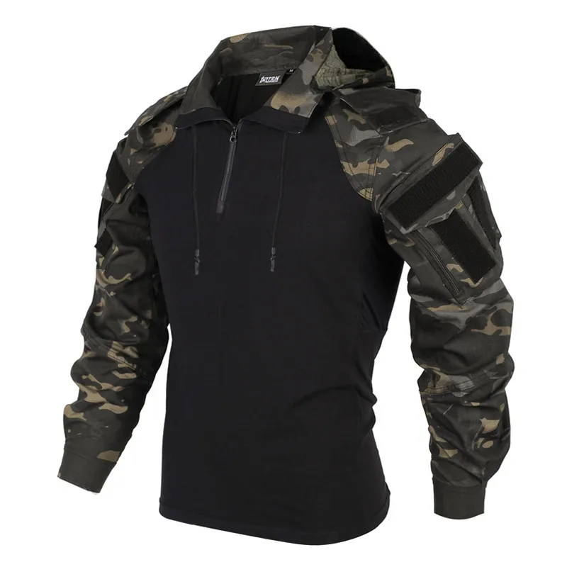 Košeľa s kapucňou košeľa camo bojové tričko Men taktické košele Airsoft Paintball Camping Hunting Clothing Resissing