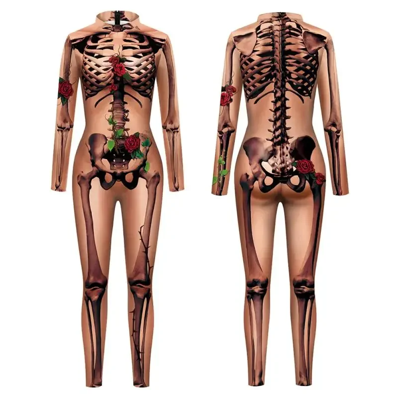 Koža Color Skeleton kombinéza gotické ženy BodySuit Halloween Ghost Cosplay kostým Party Zentai Suit spandex elastické runoje