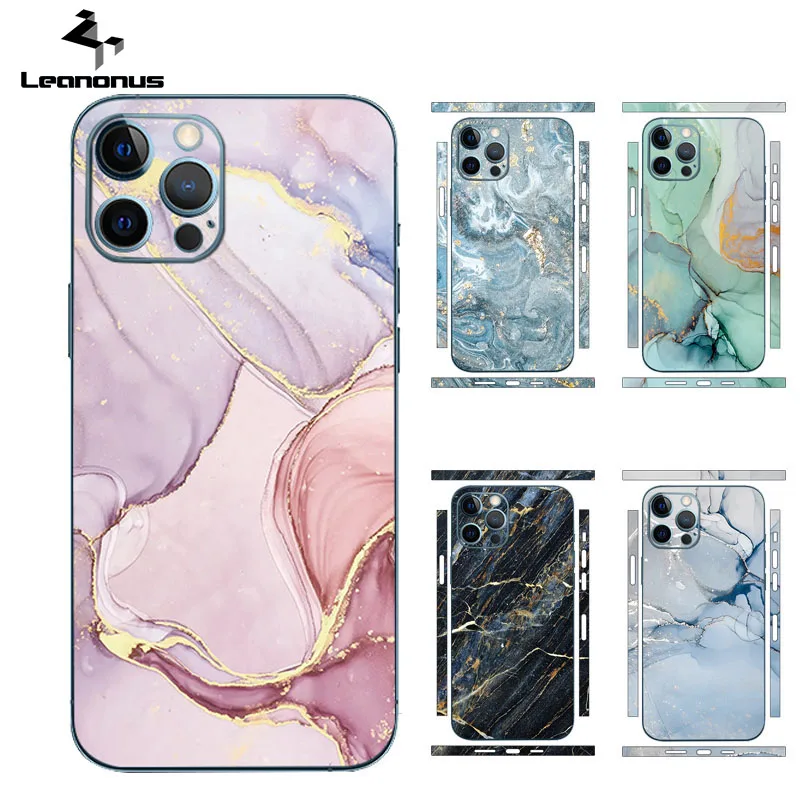 Koža mramorového obilia pre iPhone 13 12 14 15 Pro Max Mini Rock Style Back Film Cover Screen Protector Ochranca ultra tenká nálepka