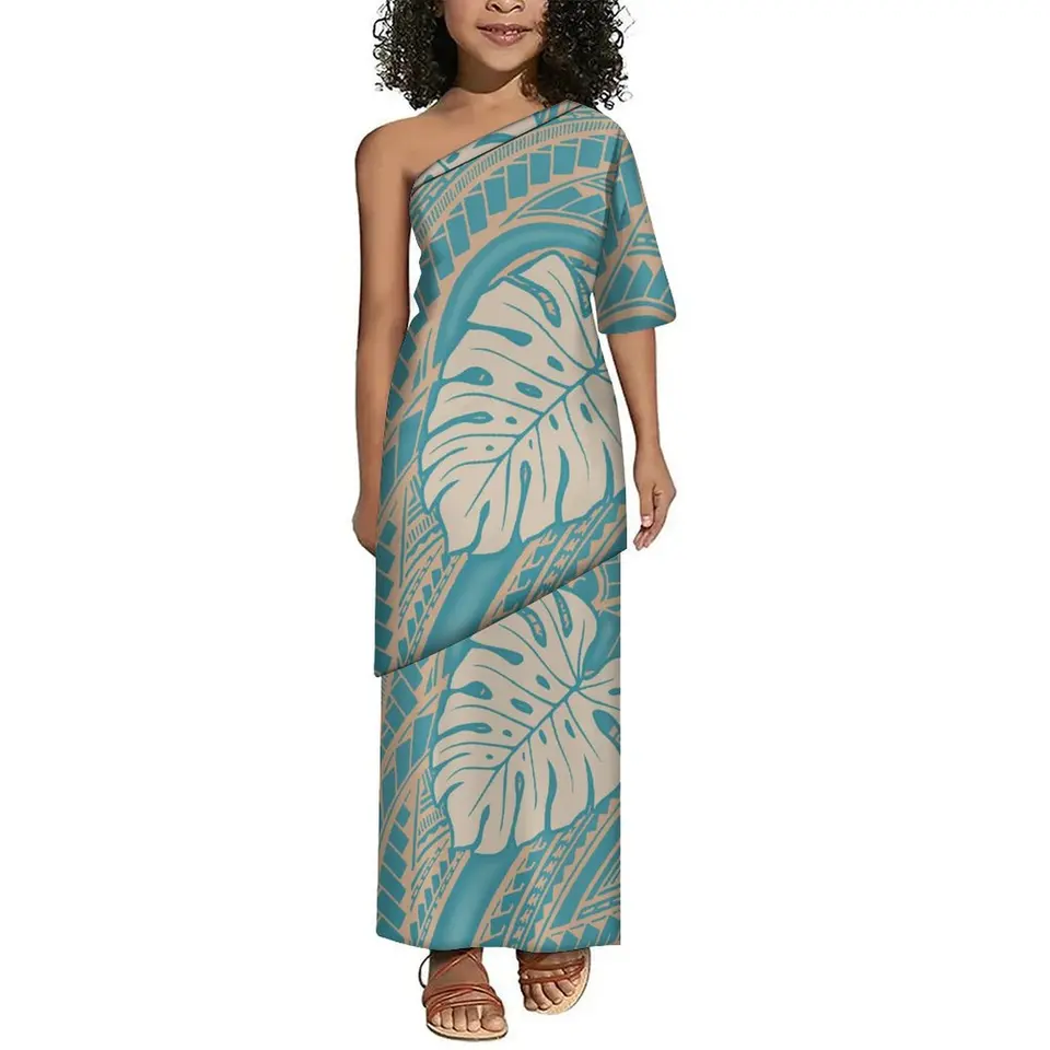 Koža priateľská k jemným detským dlhým šatám Pacific Island Custom Puletasi Girls Set Polynézske vlastné módne šaty