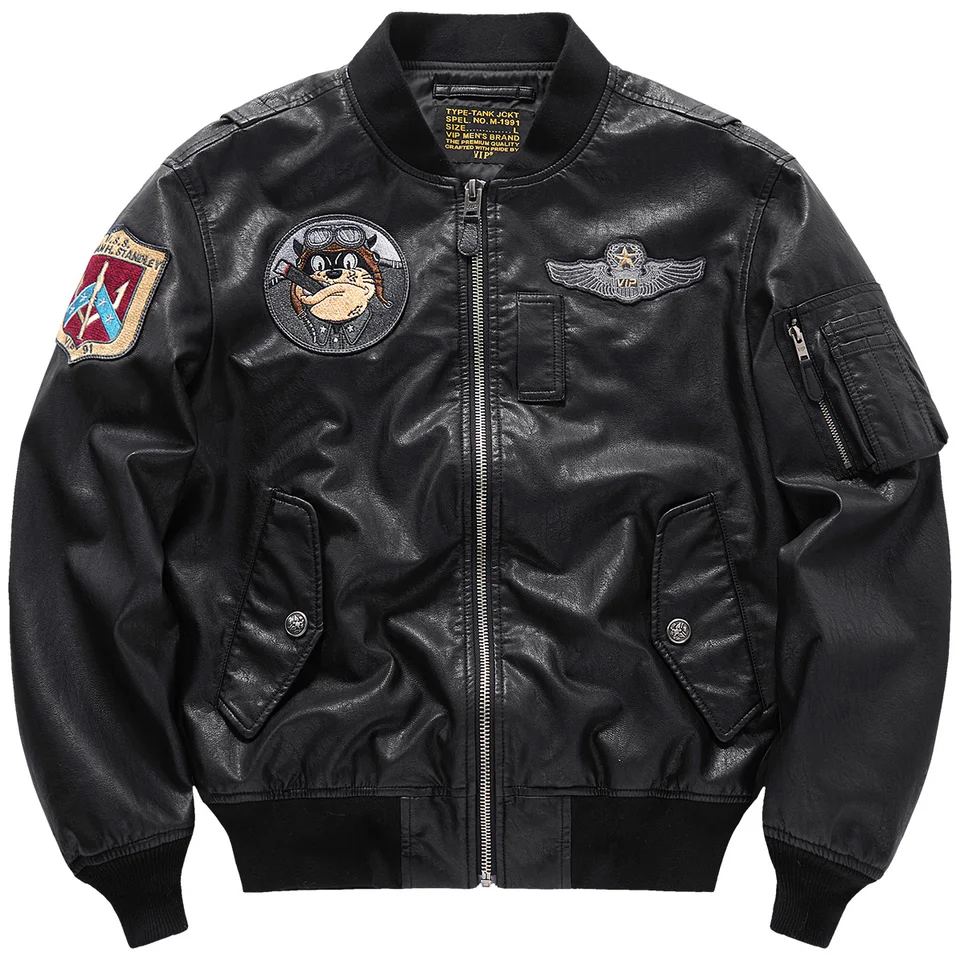 Kožená bunda muži vyšívate streetwear s nadmerným bombardovým bundami Motocyklové oblečenie