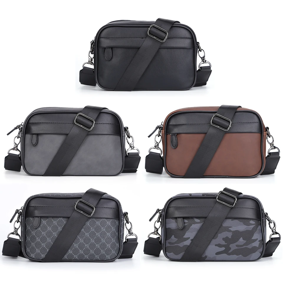 Kožená krížová sachel malá štvorcová ležérna obchodná muži s ramenom Crossbody Bag Plaid Designer pre cestovné práce Mužské popruhové tašky