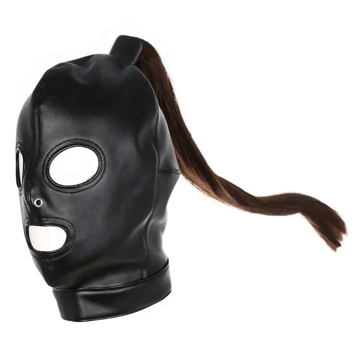 Kožená maska ​​kapucňa hlava hlavy ústa Slave BDSM Bondage Ostalts Restaints prilba pre dospelé hry Produkty sexuálne hračky pre ženy