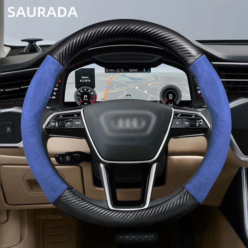 Kožená mikrovlákna, kryt volantu automobilu proti skĺznutiu 38 cm, pre Audi S3, S4, S5, S6, S8, RS6, RS4, A7L, Q5 E-Tron 2023 2024