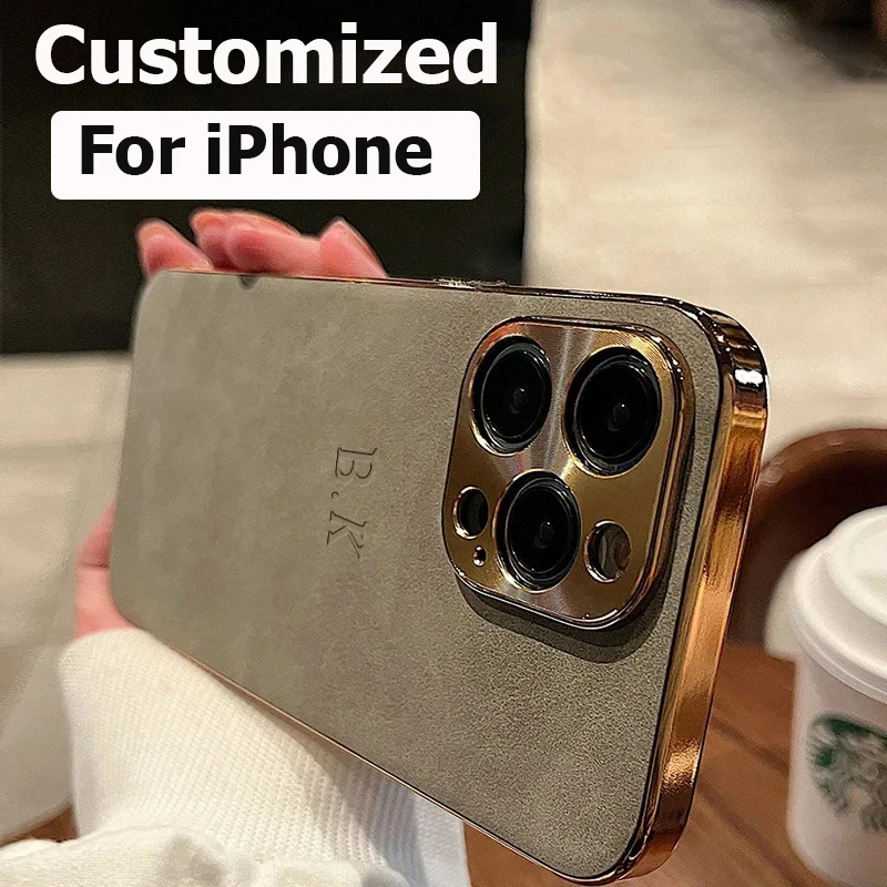 Kožená personalizovaná prispôsobená názov puzdro pre iPhone 11 12 13 14 15 16 pro max