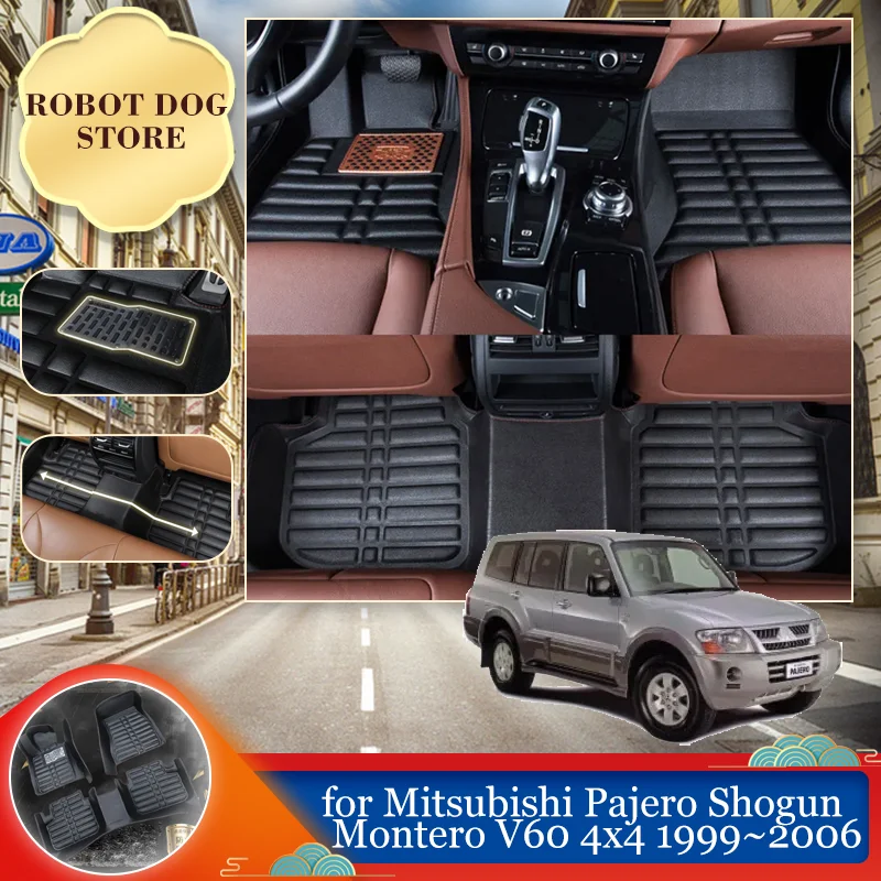 Kožená podlahová podlaha pre Mitsubishi Pajero Shogun Montero V60 4x4 1999 ~ 2006 Foot Liner Waterproof Carpet Pad Custom Adsessory