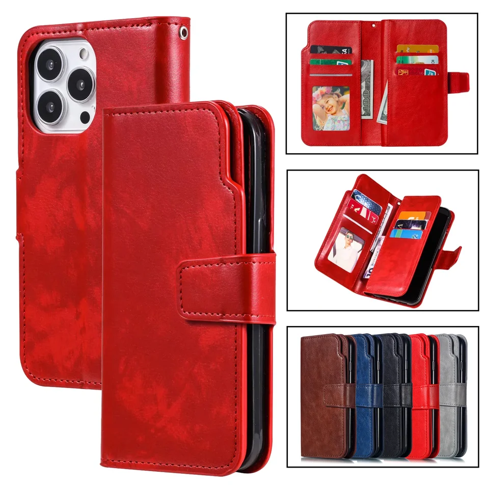 Kožená puzdro Vysokoškolská peňaženka pre iPhone 16 15 14 13 12 11 Pro Max xr xs max 7 8 plus SE 2020 2022 Flip Cover s slotmi karty