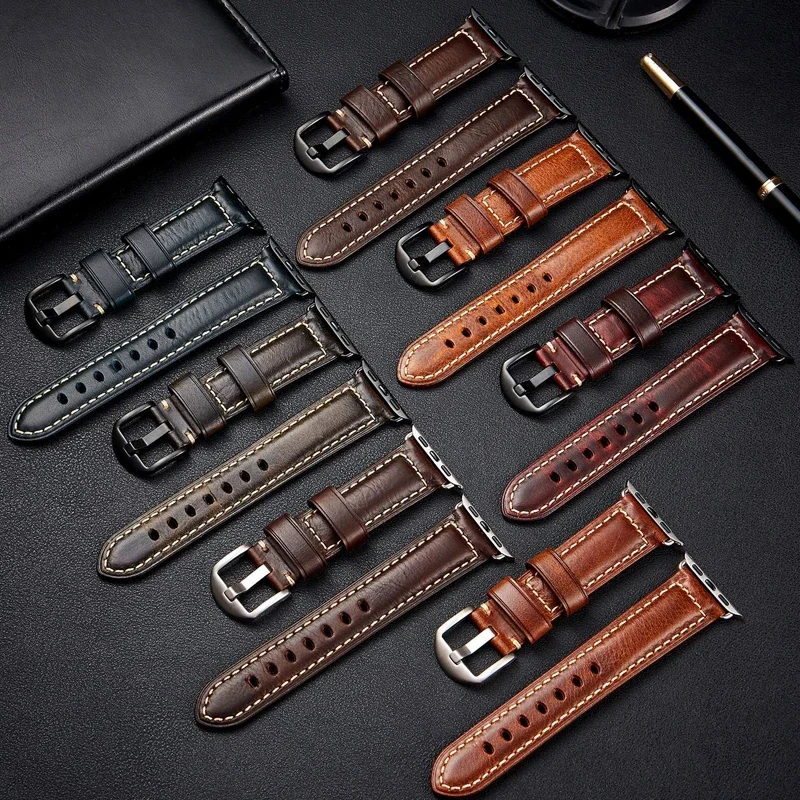 Kožená páska pre olejový vosk pre Apple Watch Strap Ultra 2 49 mm 45 mm 41 mm 44 mm 42 mm 40 mm 38 mm Iwatch Series 9 8 7 6 SE 5 4 náramok
