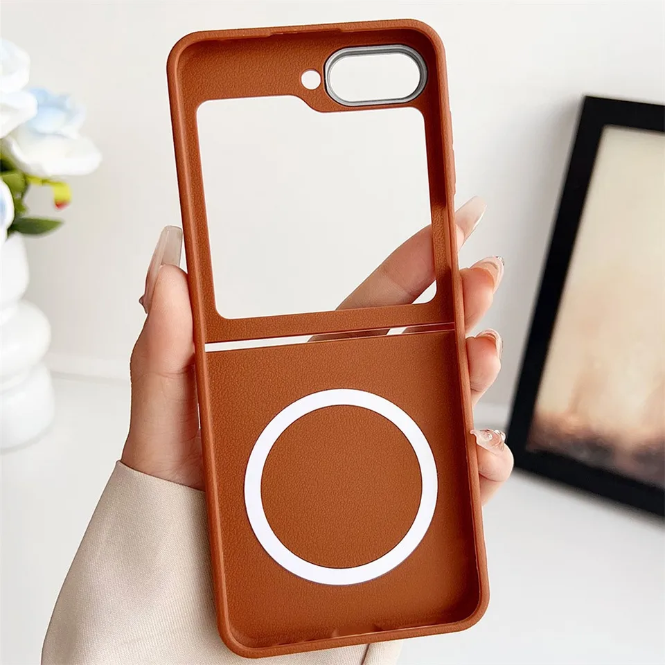 Kožená textúra Magnetic pre Magsafe Soft TPU puzdro pre Samsung Galaxy Z Flip 6 5 4 3 5G skladací silikónový bezdrôtový nabíjací kryt