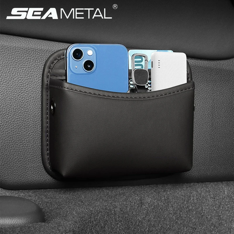 Kožené autá Adheve Storage Bag Multifunkčný automobil Mobilný telefón Kľúč lepivé vrecko Storage Oraganizer