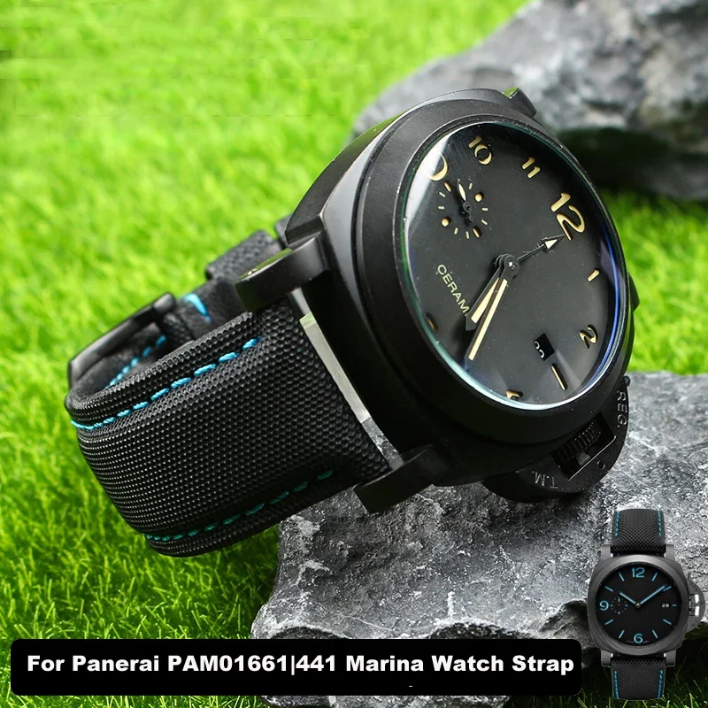 Kožené hodinky z nylonovej textúry pre Panerai PAM01661 | 441 Marina hodinkový remienok Čierna modrá 22 mm 24 mm 26 mm remene náramky